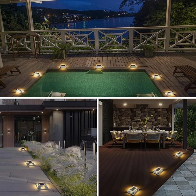 T-SUN Solar Dock Lights Solar Driveway Lights Outdoor 24 Pack LED Ground Driveway Light 3000K Warm White Deck Light for Path Garden Sidewalk Stair Ground Pathway