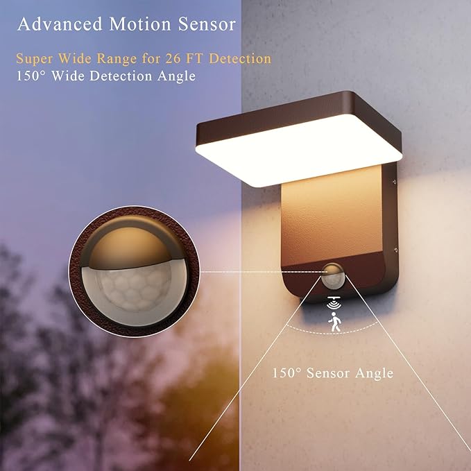 Motion Sensor Outdoor LightBronze LED 24W Exterior Motion Porch Light Modern Outdoor Wall Sconce IP65 Waterproof 3000K for House Garage