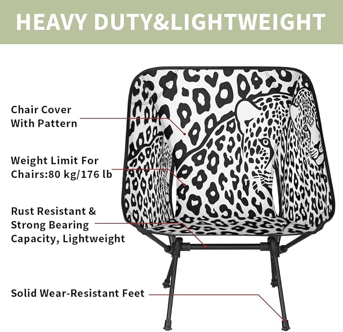 Animal Leopard Print Camping Chair Lightweight Portable Chairs for Adults Easy Installation Outdoor Foldable Camping Chair for Camping Fishing Hiking Picnic Beach