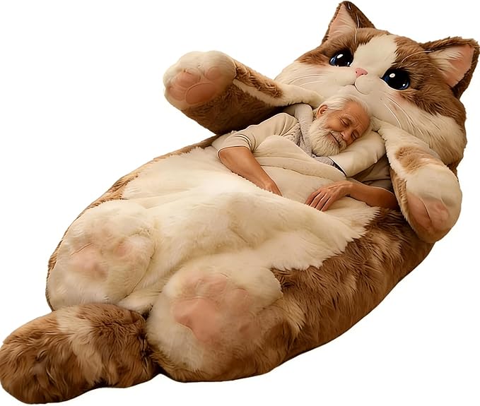 Cat Sleeping Bag for Human Fluffy Cat Sleeping Bag for Adults 68.9in Soft Warm Fluffy Wearable Blanket Washable Cute Animal Slumber Bag for Camping Sleepovers &amp Home Lounging