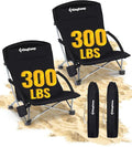 KingCamp Low Beach Chair High Back Folding Camping Chair for Adults Oversized Breathable Mesh Seat 300lbs Heavy Duty Portable Chair with Cup Holder &amp Storage Pockets for Beach Outdoor