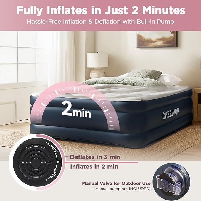 Twin XL Air Mattress with Built-in Pump 18 Raised Comfort 80“ Length 48Hr Leak-Proof Test Upgraded Honeycomb Pillar Design Supports 500 lbs 2-Min Inflation for Home Guests &amp Camping