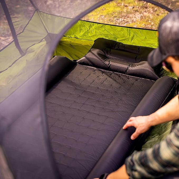 Pelican Self Inflating Sleeping Pad w/Pillow &amp Arm Rest Camping Gear - Waterproof Foldable Lightweight Air Mattress - Memory Foam Sleeping Mat for Hiking Backpacking - Travel Accessories - Black