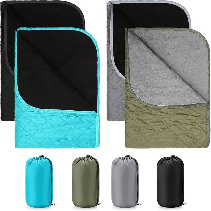 Preboun 4 Pack Large Waterproof Stadium Blankets Thick Warm Fleece Picnic Camping Blankets for Cold Weather Football Games Concerts Beach Outdoor Activities Homeless Donations(Multi)
