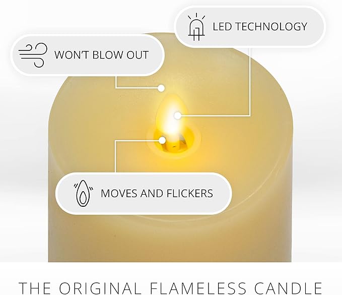Luminara Realistic Artificial Moving Flame Pillar Candle - Moving Flame LED Battery Operated Lights - Unscented - Remote Ready - Remote Sold Separately - Ivory - 3 x 4.5