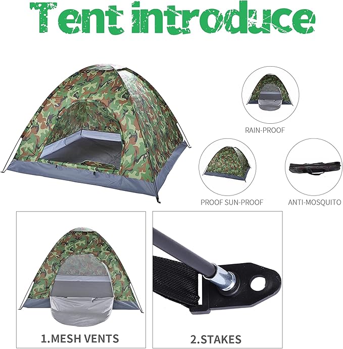 2-4 Person Camping Tent – 10 Minute Setup Lightweight Waterproof Outdoor Tent for Camping Portable Dome Tent with UV Protection (Camouflage)