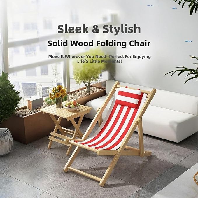 Folding Chairs Solid Wood Folding Chair for Outdoor Use Space Saving Lightweight Durable Fabric Ideal for Camping Beach Patio Garden Poolside Relaxation