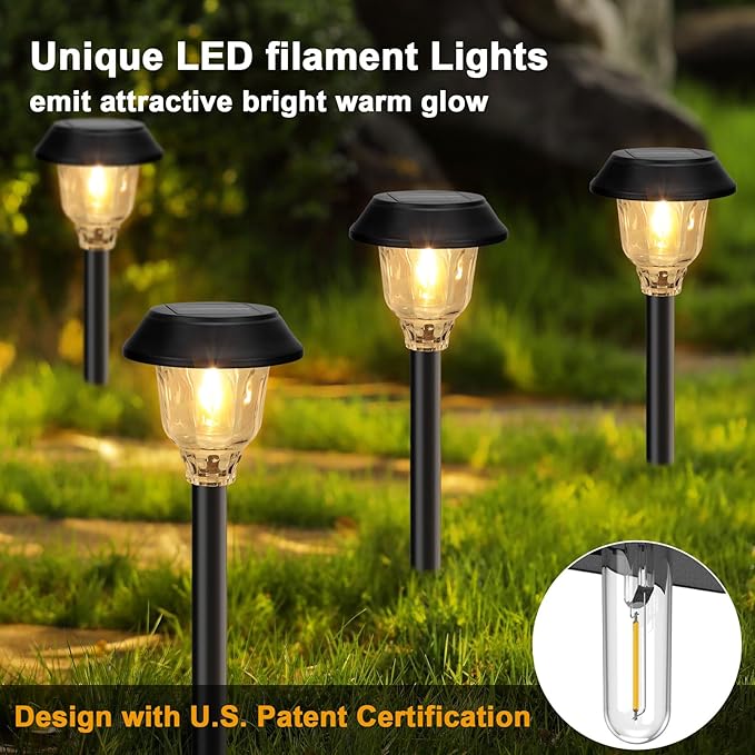 Solar Lights Outdoor Waterproof 6 Pack Metal Glass Solar Pathway Lights Outdoor Bright LED Outdoor Solar Lights for Yard Garden Path Walkway