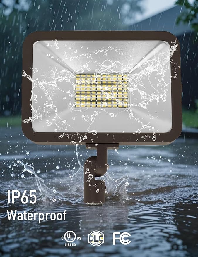 CEA LED Flood Light 50w 4500LM 5000K Daylight White lP 65 Waterproof UL Listed Knuckle MountingOutdoor Lights for HouseBackyard Lights Outdoor Patio (Brown)