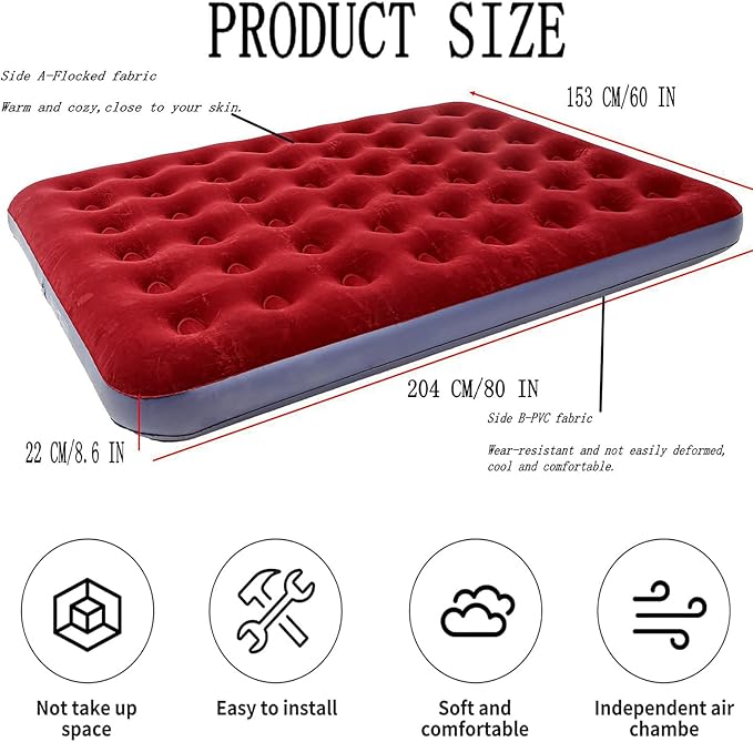Queen Size Double Camping Air Mattress Bed with Air PumpInflatable Mattress80x 60Thickened Portable Blow Up Air MattressTravel Sleeping Bed Pad for Camping Home Hiking