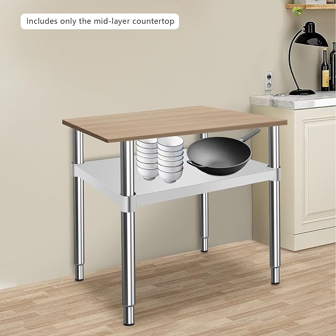 Eapmic Undershelf for Work Tables Adjustable Lower Shelf Stainless Steel Bottom Shelf Add for Commercial Prep Table Restaurant Kitchen Bakery Garage Workshop Use (21.65x15.75in)