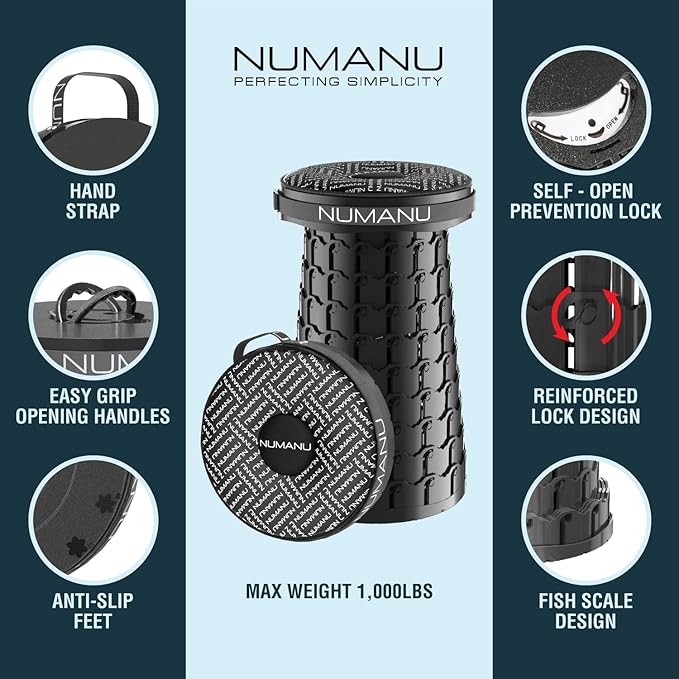 NUMANU 2PACK 2026 Upgraded XXL Collapsible Stool 19.7 1000lbs Max Weight Wider &amp Taller Pop Up Seat Heavy Duty Portable Retractable Folding Chair or Travel Foot Rest Gift for Camping &amp Ou
