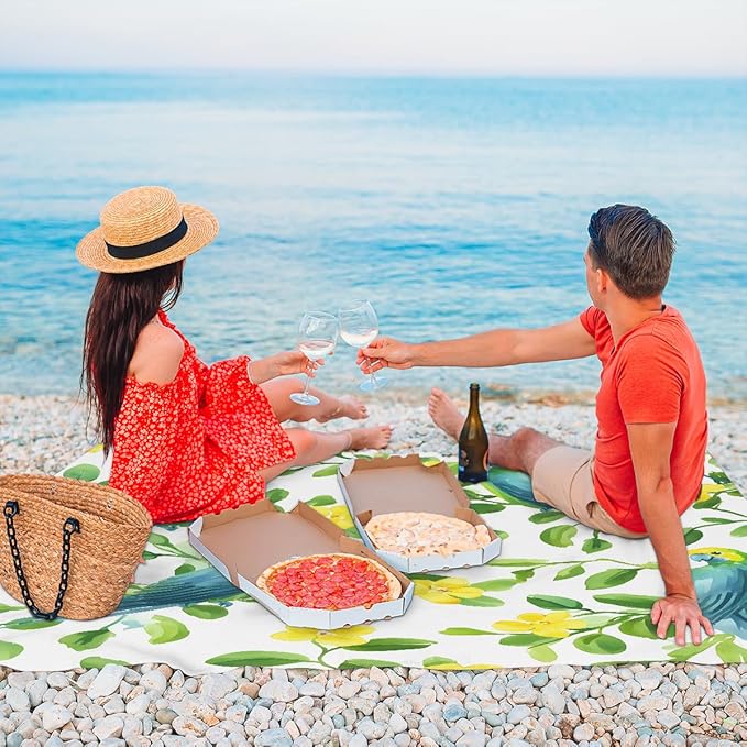 Waterproof Sandproof Beach Blanket 59''×68'' Watercolor Parrot Polyester Outdoor Picnic Blanket with 4 Stakes &amp Storage Bag for BeachCampingVacation White