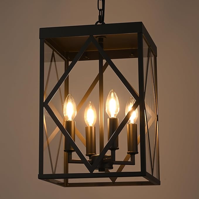 11 Outdoor Pendant Light Exterior Hanging Lantern Farmhouse Oil Rubbed Brozne Outside Chandelier Light Fixture Ceiling Mount Hanging Porch Light with Clear Glass for Front Porch Entrance