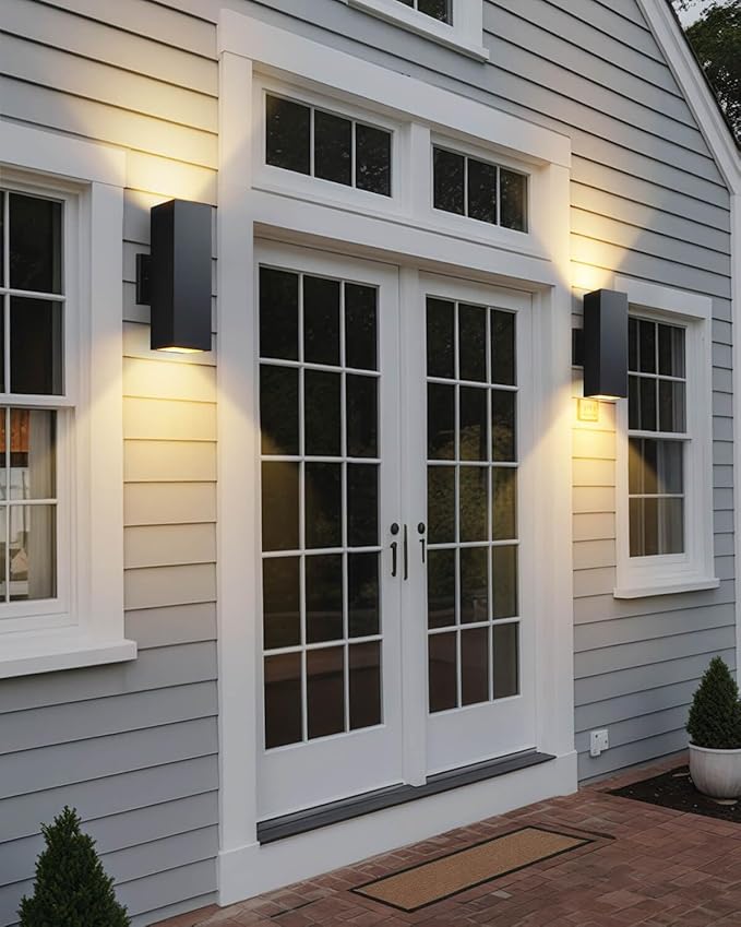 SHIMR Dusk to Dawn Outdoor Lighting 2 Pack Modern Exterior Lighting Fixtures Wall Mount with E26 Base Aluminum Anti-Rust Outdoor Sconce Lights Up and Down Outside Lights for House Porch Garage