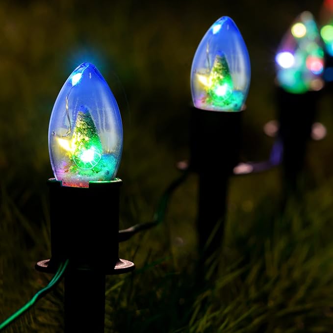 C9 Christmas Pathway String Lights with 20 Christmas Tree Light Bulb Decor- 24.5ft LED Christmas Path Marker Light with 20 Stakes Connectable Outdoor Walkway Lights for Xmas Lawn Yard Garden(20 Light)