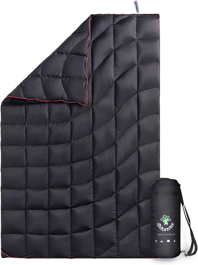 4Monster Down Camping Blanket - Outdoor Travel Quilt Puffy 650 Fill Packable LightweightWind &amp Waterproof | Ideal for Stadium BackpackingPicnics Beach and Hiking