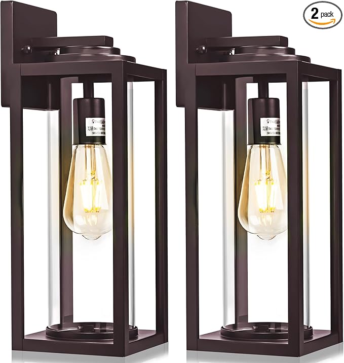 20inch Large Outdoor Wall Lights 2 Packs - Oil Rubbed Bronze Exterior Light Fixture with Clear Glass Shade Waterproof Porch Lighting for House Farmhouse Sconces Lantern for Front Door Garage