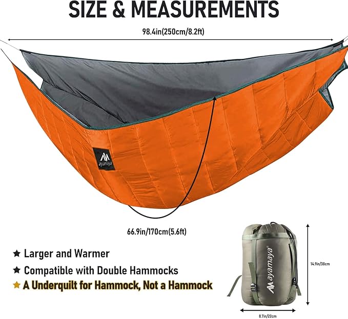 AYAMAYA Single &amp Double Hammock Underquilt Full Length Big Size Under Quilts for Hammocks Camping Backpacking Essential Winter Cold Weather Warm UQ Blanket Bottom Insulation