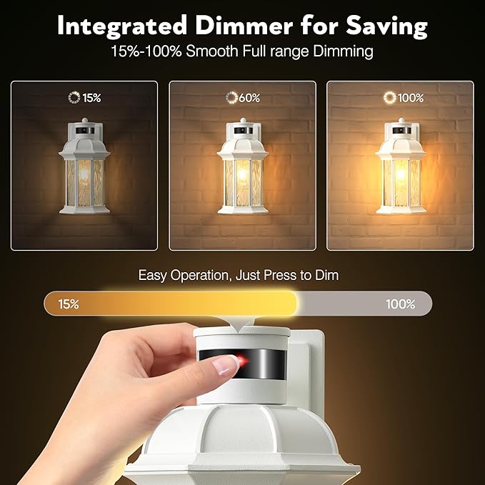 VIANIS White 2-Pack Motion Sensor Porch Lights Outdoor Modern Exterior Lighting Fixtures Wall Mount for House Anti-Rust Waterproof Outdoor Sconce Lights with Water Ripple Glass Front Door Light