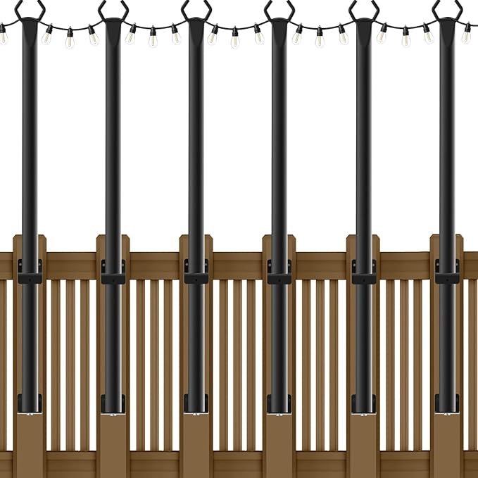 6 Pack String Light Poles5Ft Metal Poles for Outdoor String LightsOutdoor Light Poles with PostPoles/Stand for OutsidePatioDeckBackyardGarden WeddingParty