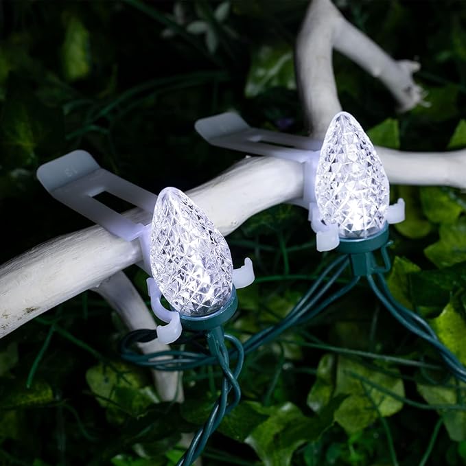 C9 LED Christmas Lights Outdoor 68 Ft 100 LED C9 String Light with 100 All in One Clips Connectable Waterproof Christmas Tree Lights for Outside Roofline Backyard Garden Decor Pure White 2 Pack