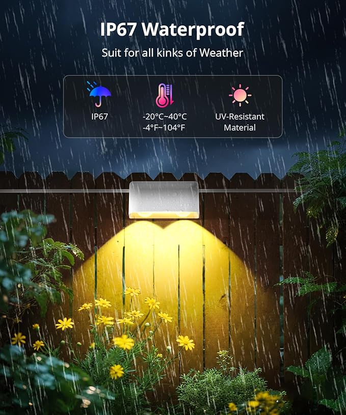 Outdoor Deck Lights 16 Packs Smart RGBCW Fence Light 100+ Scene Modes Dual Lens LED String Lights with APP/Voice/Remote Control IP65 Waterproof for Halloween Christmas Decor 105ft White