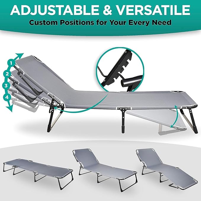 ZONETECH Folding Cot &amp Pad Mattress 4 Position Adjustable Portable Premium Quality for Adult and Kids-Perfect for Camping Travel Patio Beach Indoor &amp Outdoor Activity (3-Pack)