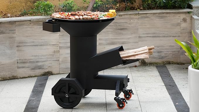Heavy Duty Rocket Stove with Griddle Grate Wheels Ash Tool &amp Cover Large Wood Stove BBQ Grill for Patio Outdoor Cooking Backyard Camping Beach Tailgating 28x23x31in GS346