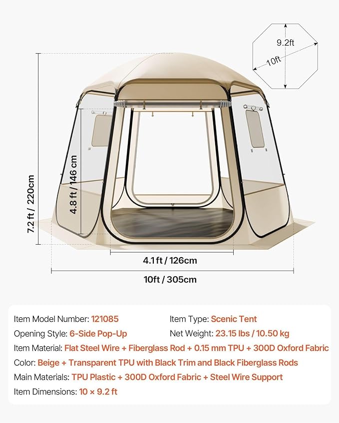 Pop Up Bubble Tent 10 x 9.2 ft - Waterproof Camping Shelter