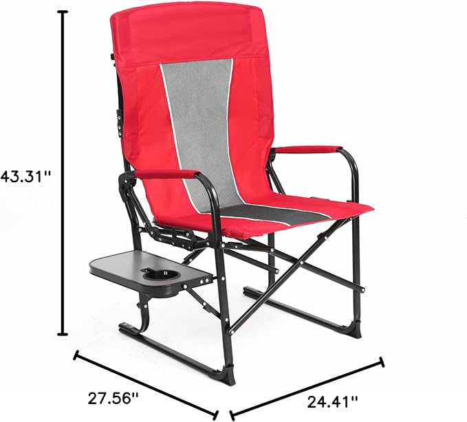 Foldable Directors Chair Heavy Duty Outdoor Camping Chair with Side Table and PocketOversized Rocking Lawn Chair for FishingBeachSport Events (Red)