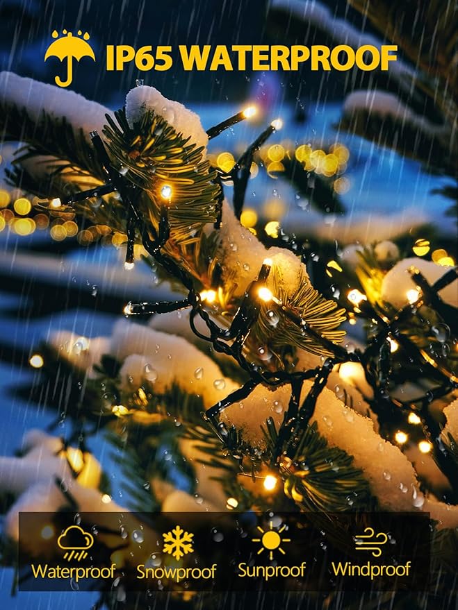 6 Pack 600 LED Solar String Lights for Outside Solar Christmas Lights Outdoor with 8 Lighting Modes Waterproof Green Wire Solar Powered Tree Light for Xmas Party Yard Garden Decorations (Warm White)