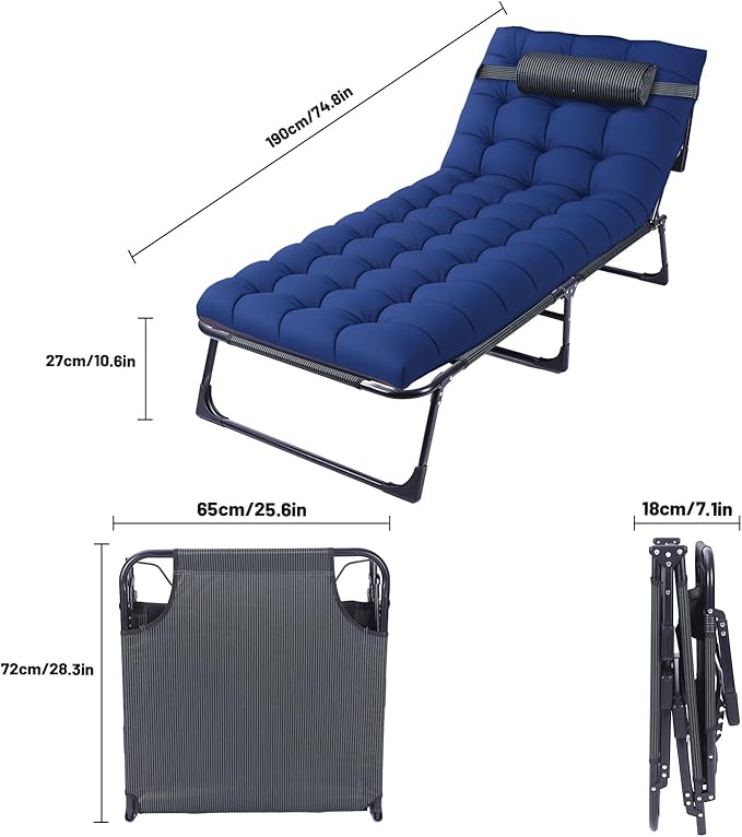 Portable Camping Cot for Adults with Removable Mattress Double Layer 1200D 330lb Foading Cot Heavy Duty Camping Bed with Pillow 4-Position Reclining for Guest Sleeping (Gray)