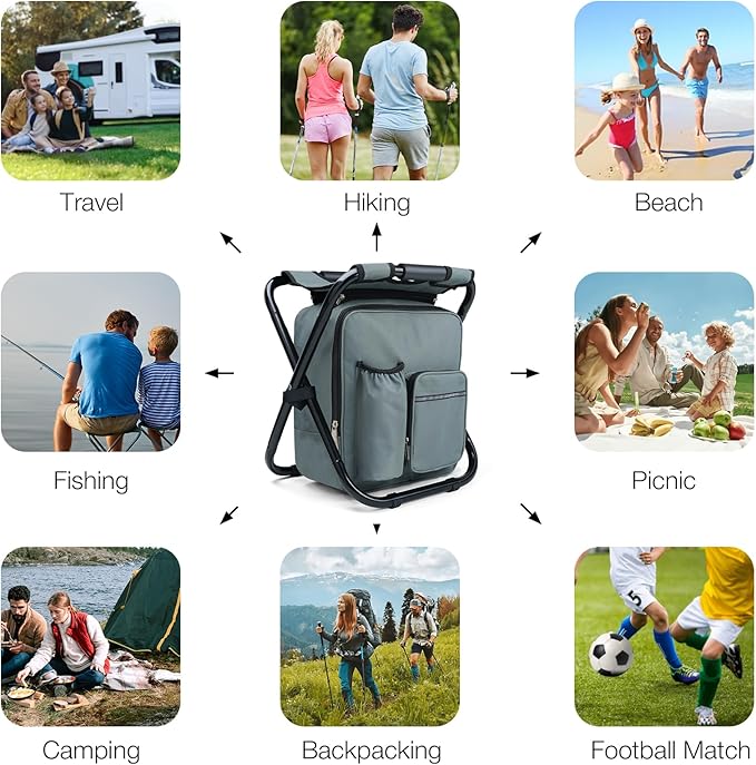 Portable Backpack Stool Cooler Chair for Adults Heavy Duty 350lbs Lightweight Folding Detachable Large Camping Seat Backpack Cooler Chair for Fishing Hunting Travel