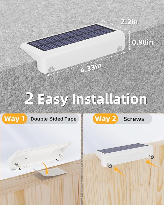 VOLISUN Solar Deck Lights 16 Pack Warm White Glow LED Large Size Lamp IP65 Waterproof Step Lights Outdoor for Deck Step Fence Railing Wall and Stairs (White)