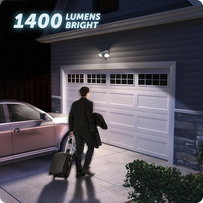 GLOBE Electric 180-Degree 15W Twin Head White 1400 Lumens Hardwired Motion Activated Outdoor Integrated LED Flood Light Security Light Outdoor Outside House Lights