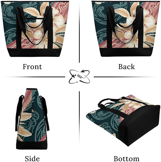 Insulated Shopping BagLarge Reusable Cooler Bags Elegant Hawaiian Pattern Printed Foldable Shopping BagTravel Waterproof Shoulder Bag