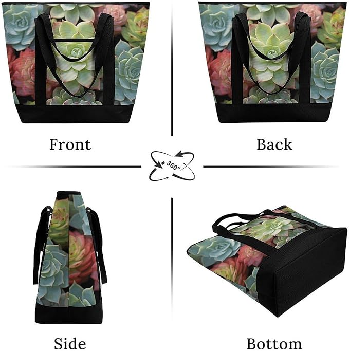 Insulated Shopping BagLarge Reusable Cooler Bags Cactus Succulents Printed Foldable Shopping BagTravel Waterproof Shoulder Bag