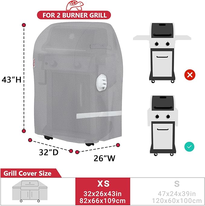 Turtle Life BBQ Grill Cover 32 Inch Heavy Duty Waterproof 2 Burner Barbecue Gas Grill Covers for Weber Spirit Char-Broil Performance Gray