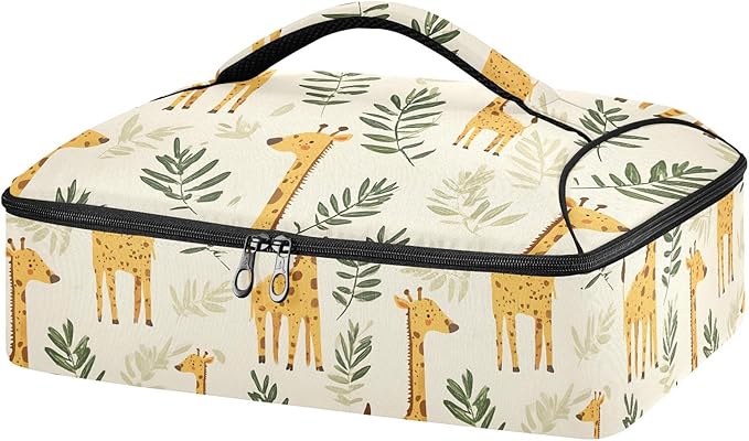 Casserole Carrier GiraffeInsulated Casserole Carrier for Hot or Cold Food Thermal Lunch Tote for Potluck Parties Picnic Beach Fits 9 x 13 Inches Baking Dish