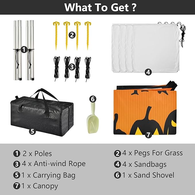 Pumpkin Lantern Silhouette Beach Tent Camping Sun Shelters Portable Outdoor Canopy Sun Shade for Camping Trips Fishing Backyard Fun or Picnics Easy Setup with Carrying Bag
