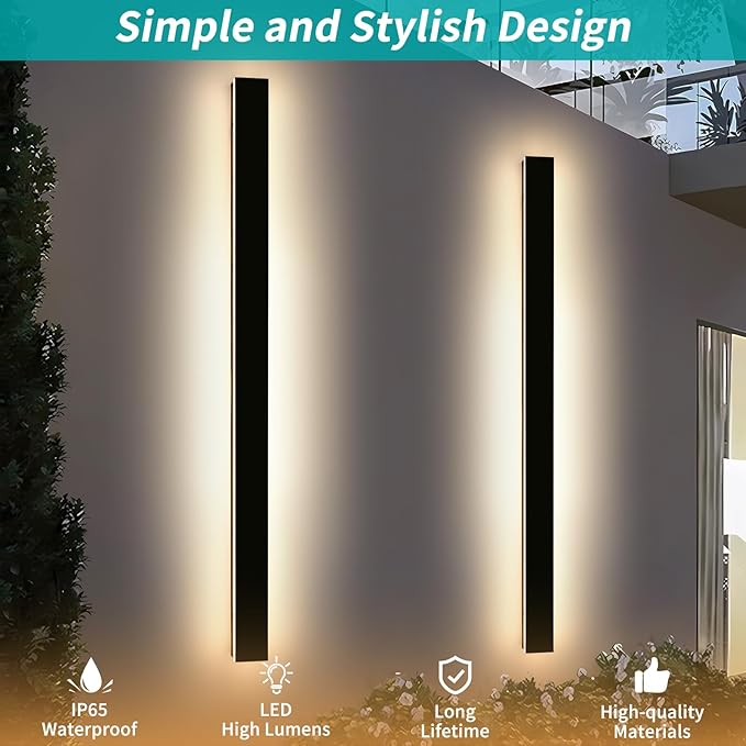 Mikeru 3CCT Dimmable Outdoor Wall Sconce 71 IP65 Waterproof - 2Pack Modern Black Exterior Light with Remote Control Adjustable 3000K/4500K/6000K for Porch Patio &amp Commercial Spaces | Hardwired