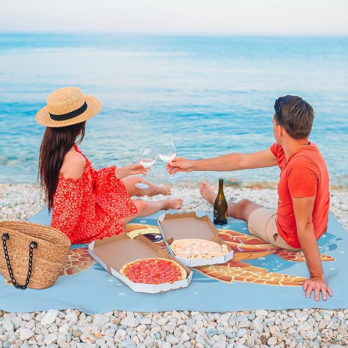 Waterproof Sandproof Beach Blanket 59''×68'' Turtle Polyester Outdoor Picnic Blanket with 4 Stakes &amp Storage Bag for BeachCampingVacation Orange