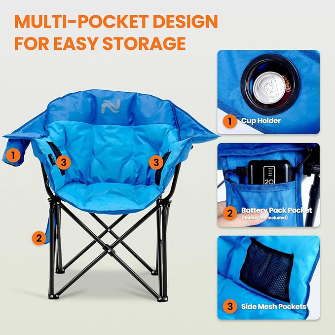 NAIZEA Heated Massage Camping ChairsHeated Outdoor Chair w/3 Heating Mode Oversized Heated Chair for Adults Heavy Duty Folding Camping Chairs for CampFishing Sports EventsNOT Included Battery