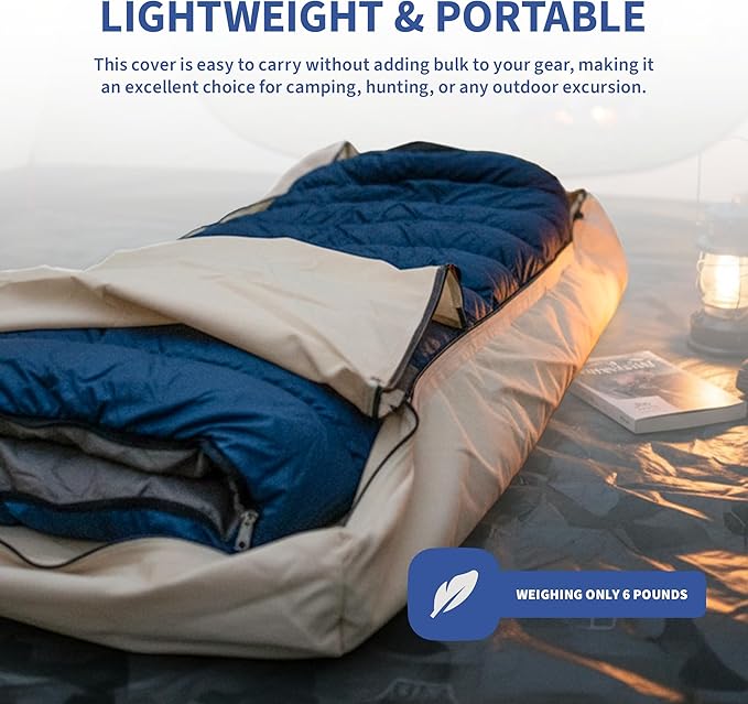 Canvas Sleeping Bag Cover Oversized Sleeping Bag Protector with Cot Pad Pocket Flap 2 Full-Length YKK Zippers Machine Washable 33 x 80 in