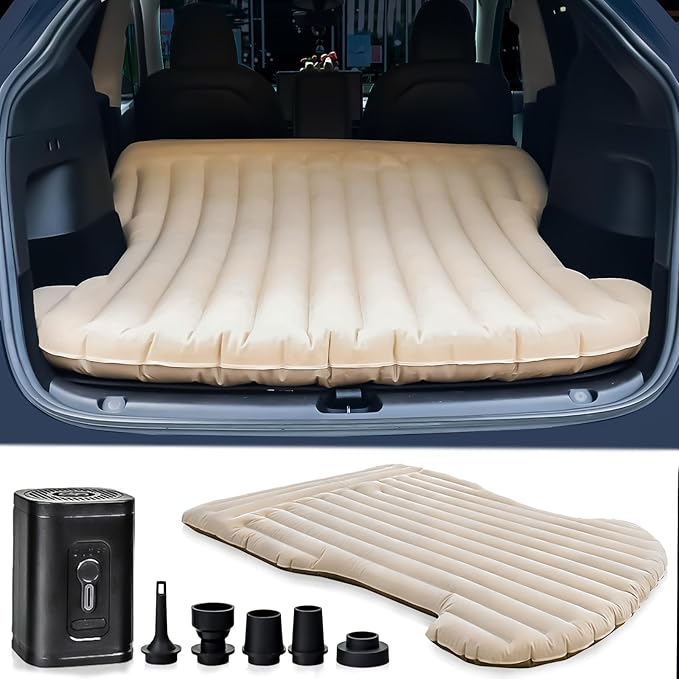 ZKOO Car Air Mattress 4 Inch SUV Truck Camping Air Mattresses Quick Inflation Chamber Portable Driving Trip Air Bed Soft Flocked Top for Camping Colchon Inflable with Storage Bag (Khaki)