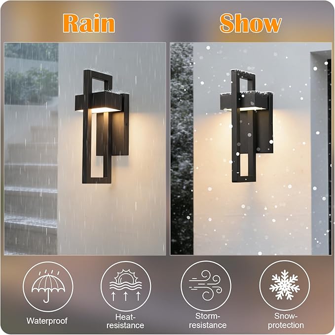 LED Modern Patio Lights Matte Black Outdoor LED Lights Waterproof Outside Lights for House Garage Porch Warm White 3000K 2 Pack