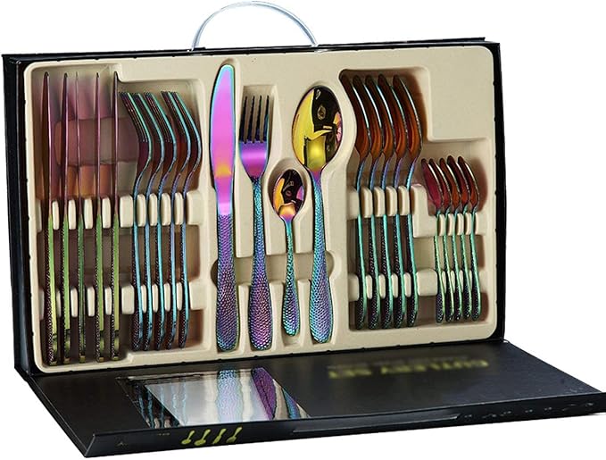 Cutlery set Cutlery Set 24 Piece Elegant Life Stainless Steel Flatware Silverware for 6 Knife Fork Spoon Set Ideal for Home/Camping/Party Easy Clean Dishwasher Safe Silver