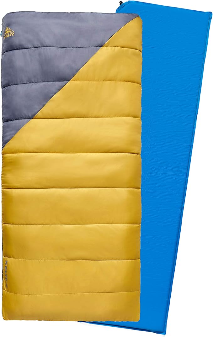 Kelty Campground Kit Sleeping Bag and Sleeping Pad Set &amp Combo Includes 40 Degree Fahrenheit Rectangular Sleeping Bag and Self-Inflating Sleeping Pad - Beginner Car Camping Kit
