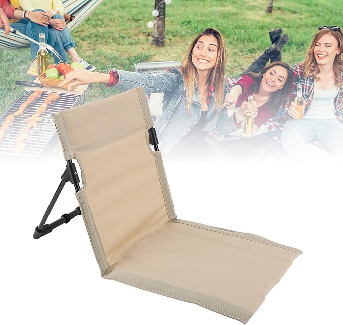 Outdoors Beach Loungers Beach Lounge Chairs Beach Chairs Portable Folding Beach Mat Lounge Chair with Oversized Zippered Pocket Adjustable Backrest Storage Pouch for Camping Beach (Khaki)